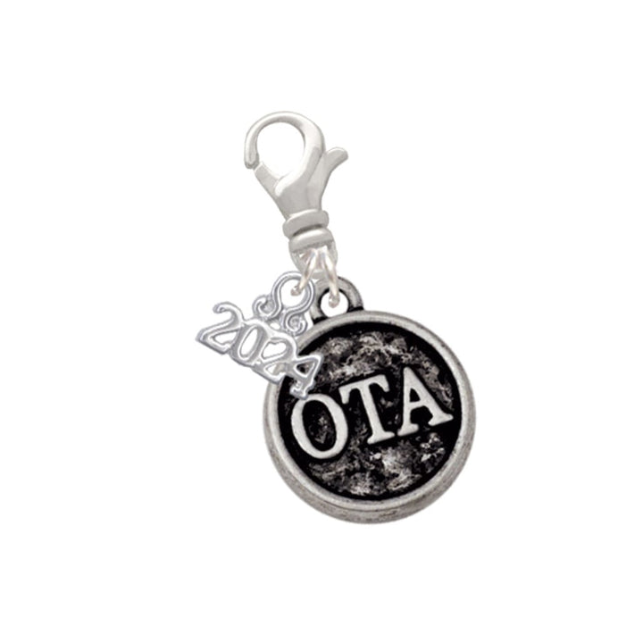 Delight Jewelry Silvertone Occupational Therapist Caduceus Seal - OTA Clip on Charm with Year 2024 Image 1