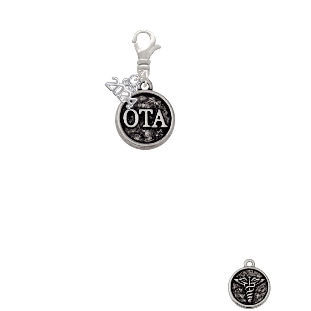 Delight Jewelry Silvertone Occupational Therapist Caduceus Seal - OTA Clip on Charm with Year 2024 Image 2