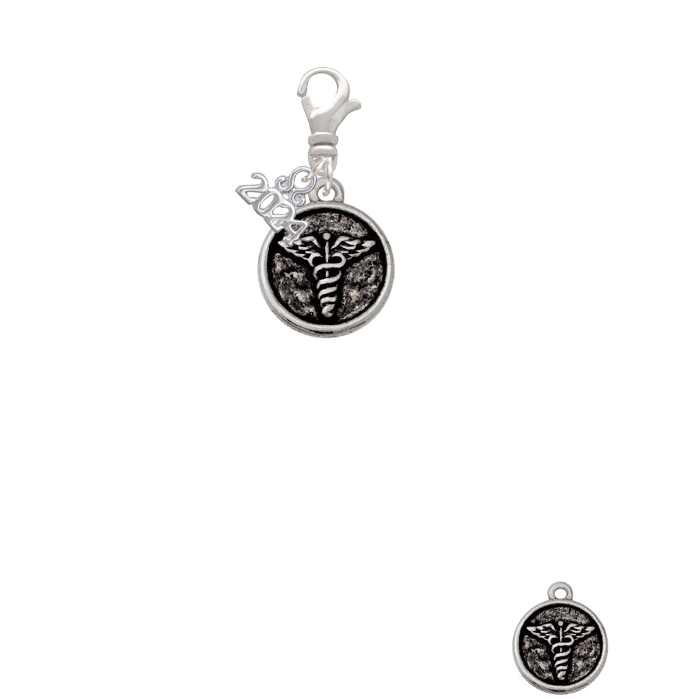 Delight Jewelry Silvertone Medical Caduceus Seal - Clip on Charm with Year 2024 Image 2