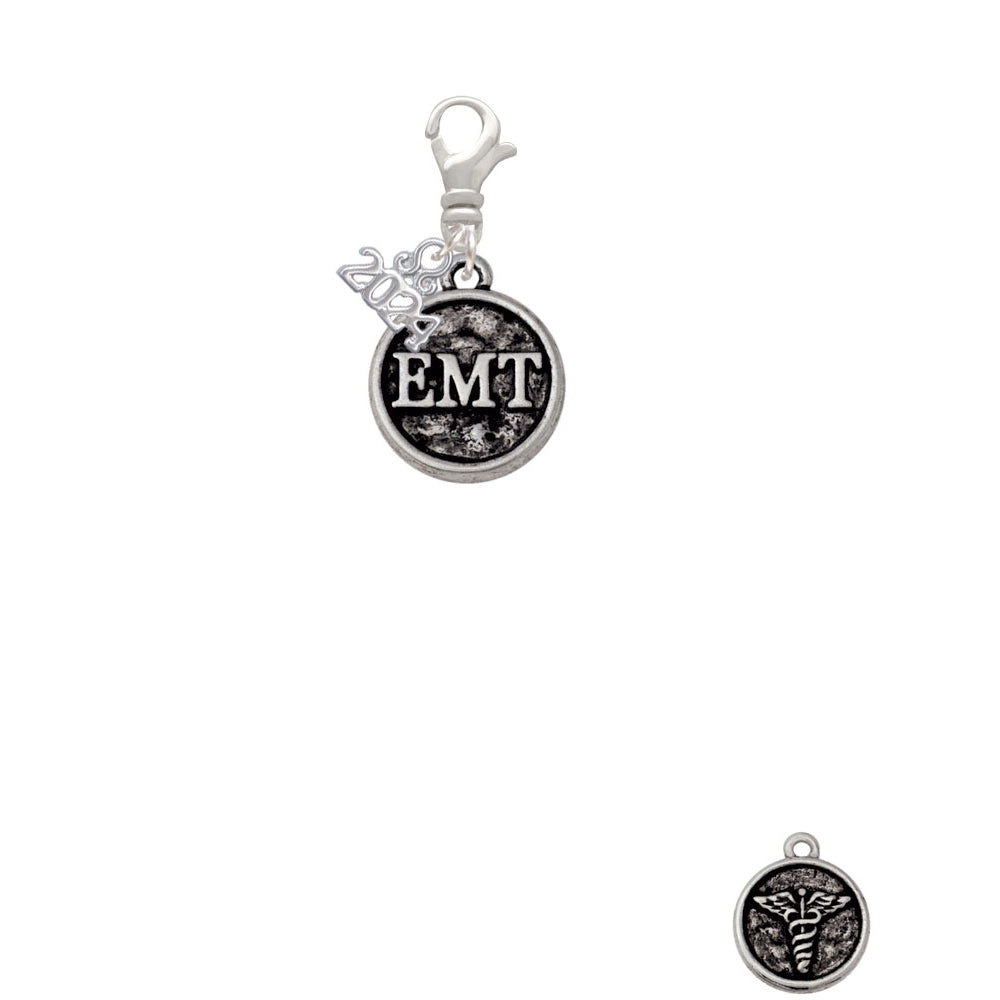 Delight Jewelry Silvertone Medical Caduceus Seal - EMT Clip on Charm with Year 2024 Image 2