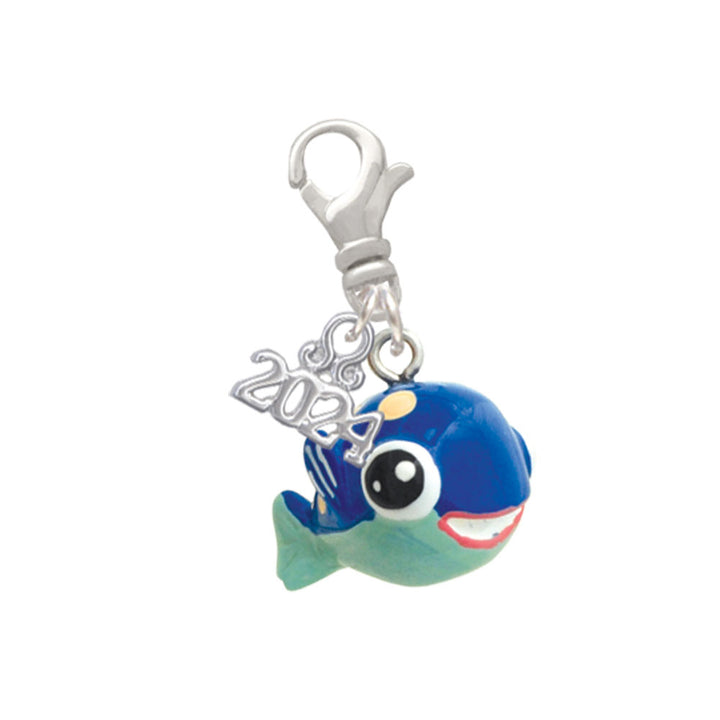 Delight Jewelry Resin Blue Fish with Pink Polka Dots Clip on Charm with Year 2024 Image 1