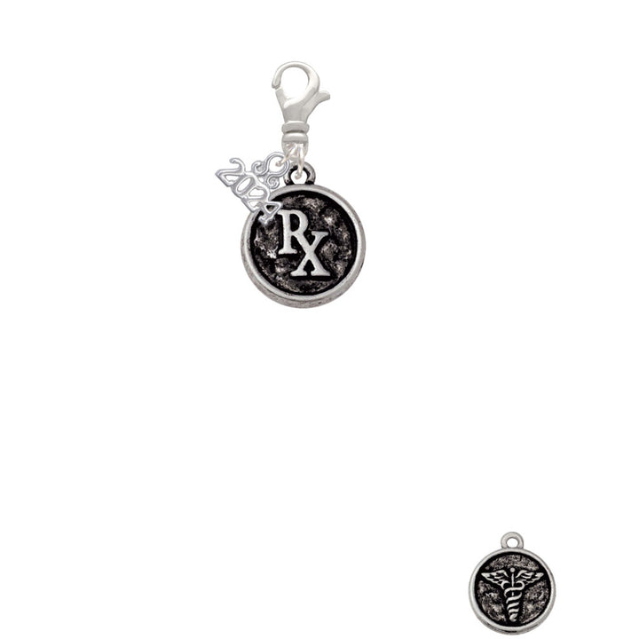 Delight Jewelry Silvertone Medical Caduceus Seal - Rx Clip on Charm with Year 2024 Image 2
