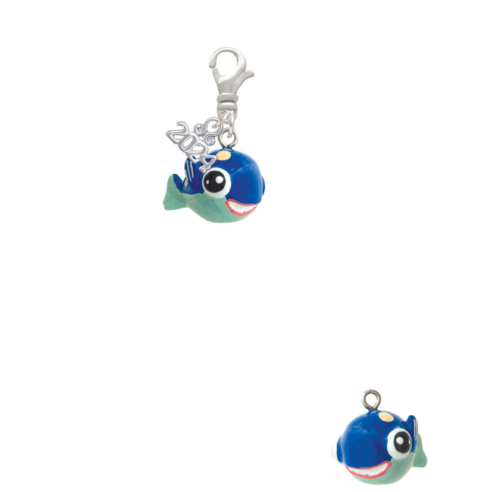 Delight Jewelry Resin Blue Fish with Pink Polka Dots Clip on Charm with Year 2024 Image 2