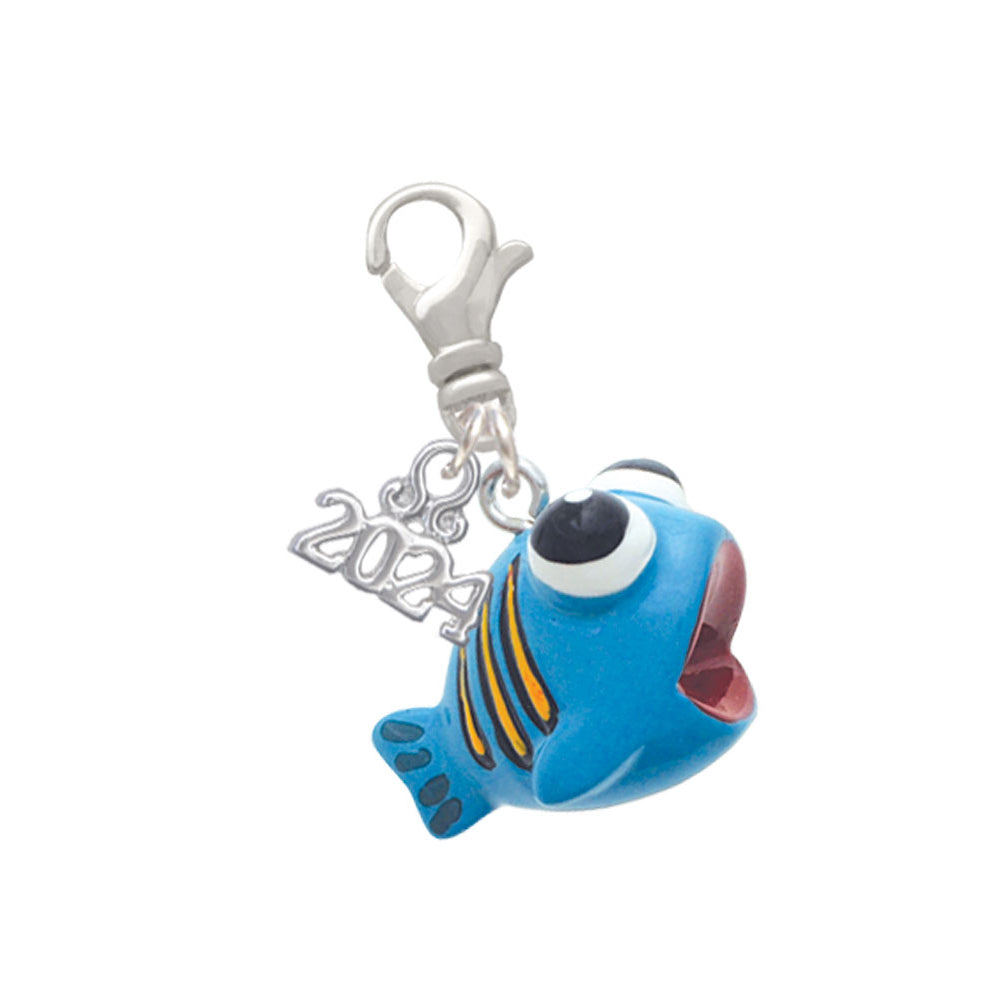 Delight Jewelry Resin Blue Fish with Orange Stripes Clip on Charm with Year 2024 Image 1