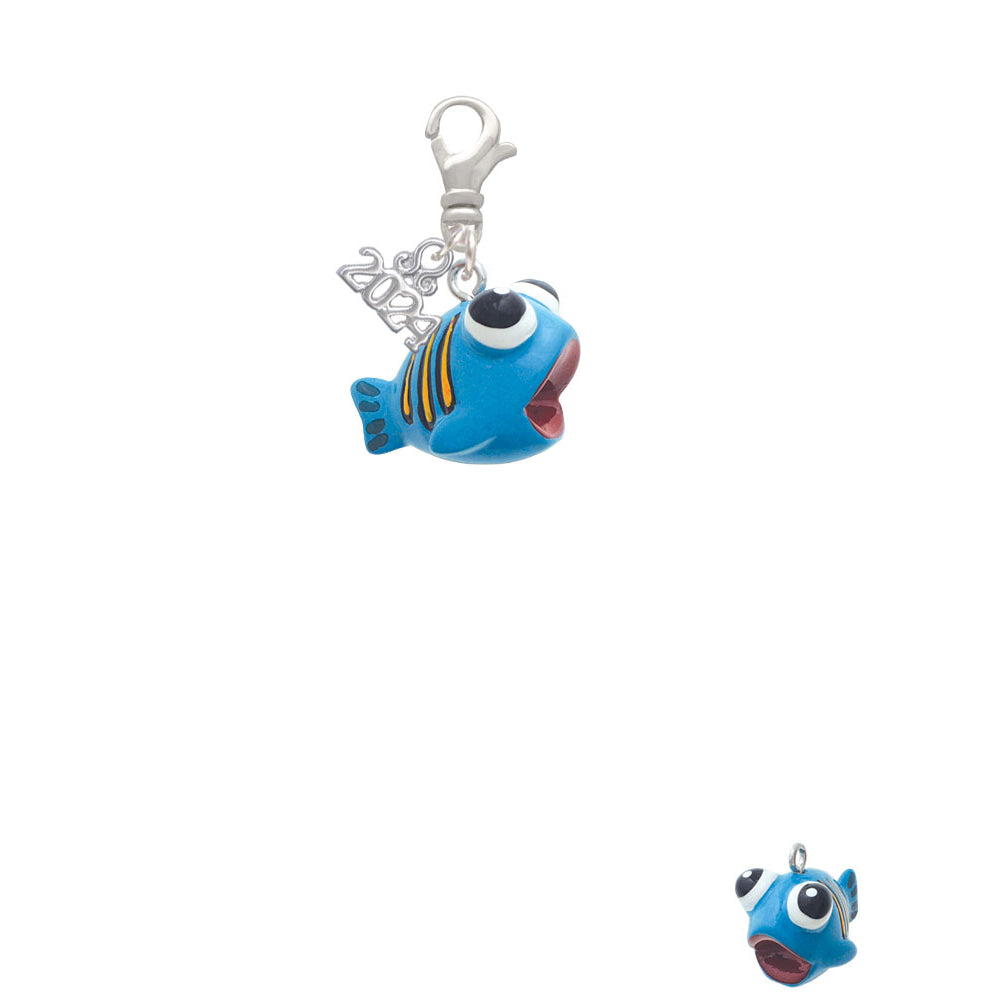 Delight Jewelry Resin Blue Fish with Orange Stripes Clip on Charm with Year 2024 Image 2