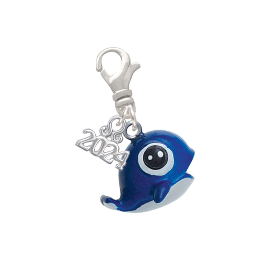 Delight Jewelry Resin Cute Blue Whale Clip on Charm with Year 2024 Image 1