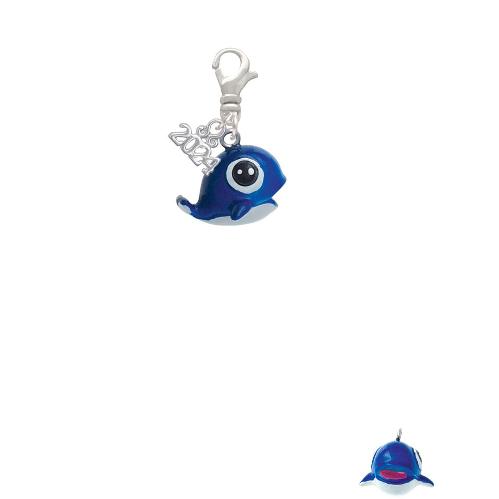 Delight Jewelry Resin Cute Blue Whale Clip on Charm with Year 2024 Image 2