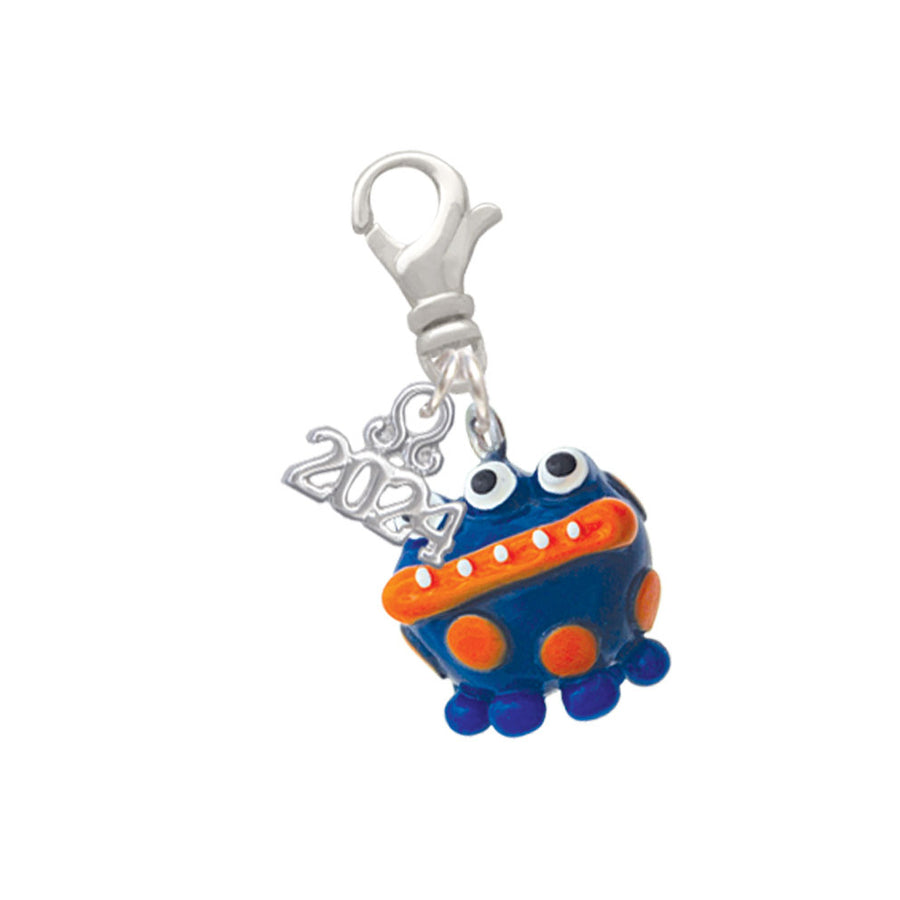Delight Jewelry Resin Blue Alien with Orange Dots Clip on Charm with Year 2024 Image 1