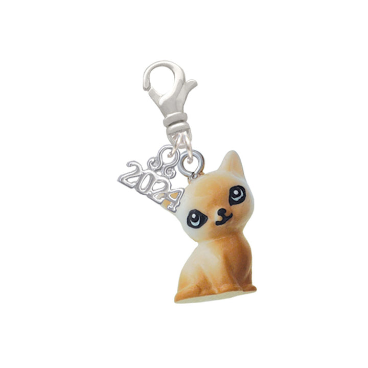 Delight Jewelry Resin Siamese Cat Clip on Charm with Year 2024 Image 1