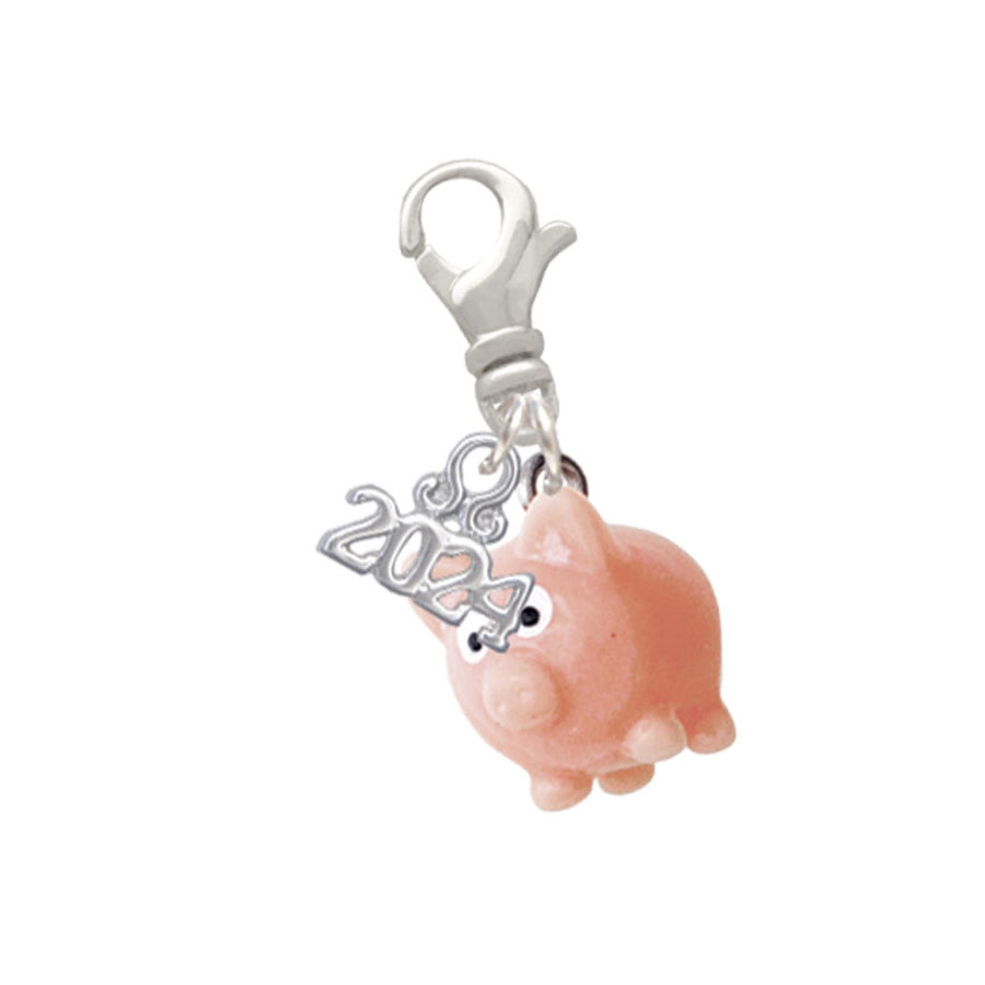 Delight Jewelry Resin Pink Pig Clip on Charm with Year 2024 Image 1