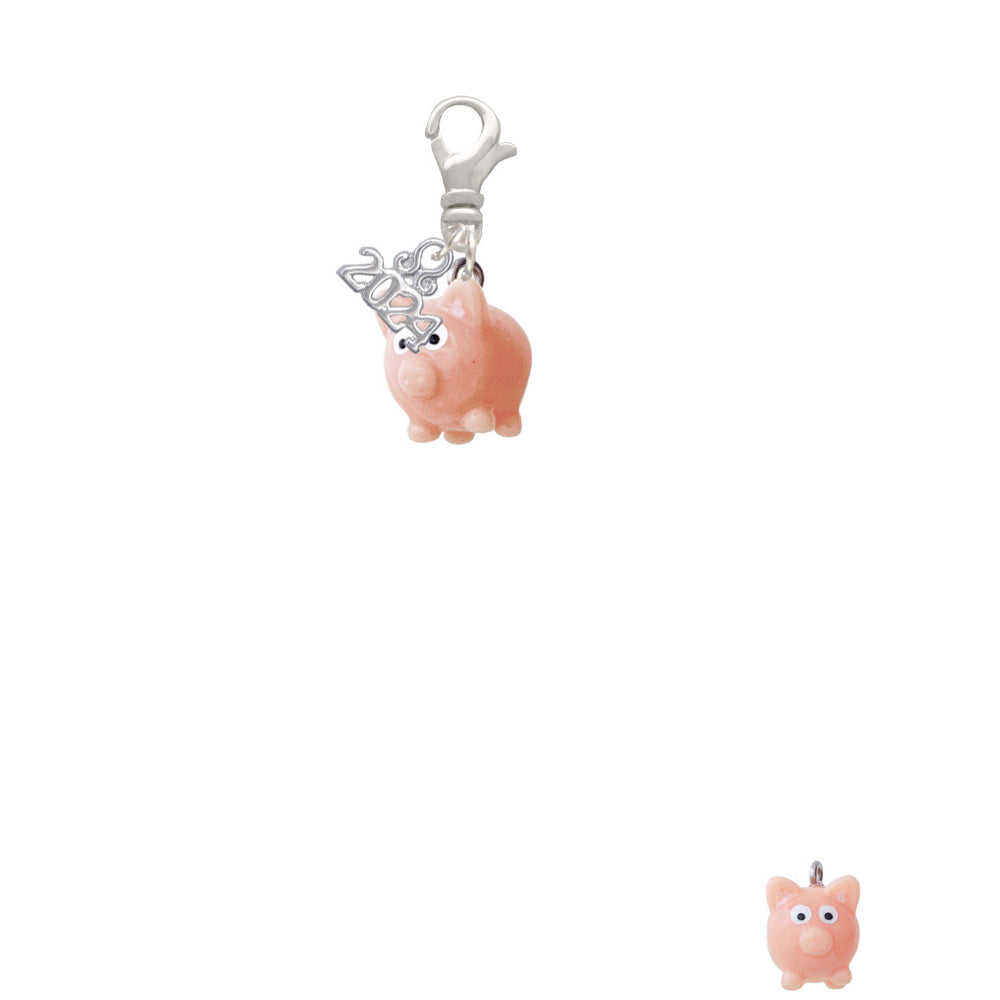 Delight Jewelry Resin Pink Pig Clip on Charm with Year 2024 Image 2