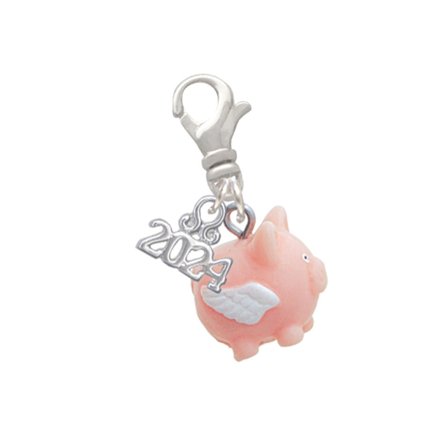 Delight Jewelry Resin Flying Pink Pig Clip on Charm with Year 2024 Image 1
