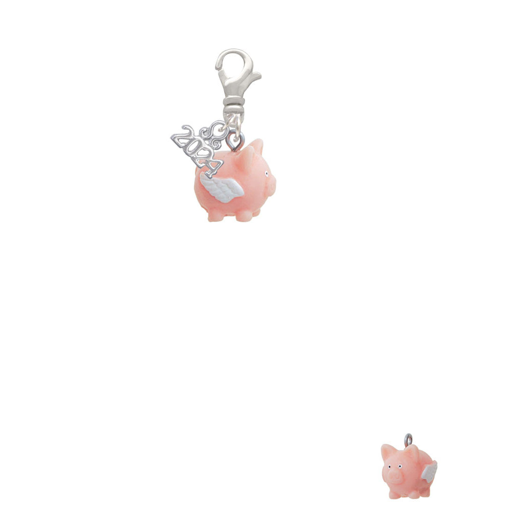 Delight Jewelry Resin Flying Pink Pig Clip on Charm with Year 2024 Image 2