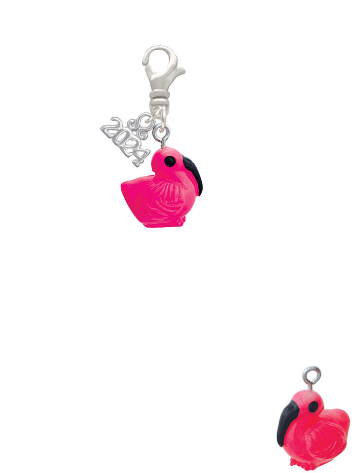 Delight Jewelry Resin Hot Pink Flamingo Clip on Charm with Year 2024 Image 2