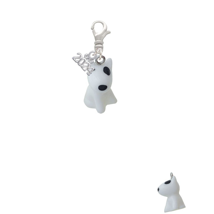 Delight Jewelry Resin White Bull Terrier Dog Clip on Charm with Year 2024 Image 2