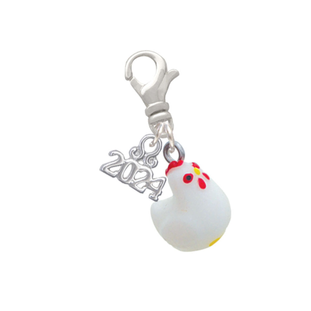 Delight Jewelry Resin White Chicken Clip on Charm with Year 2024 Image 1