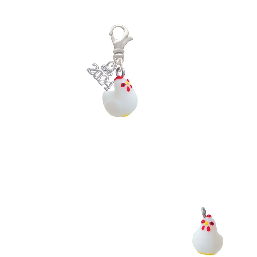 Delight Jewelry Resin White Chicken Clip on Charm with Year 2024 Image 2