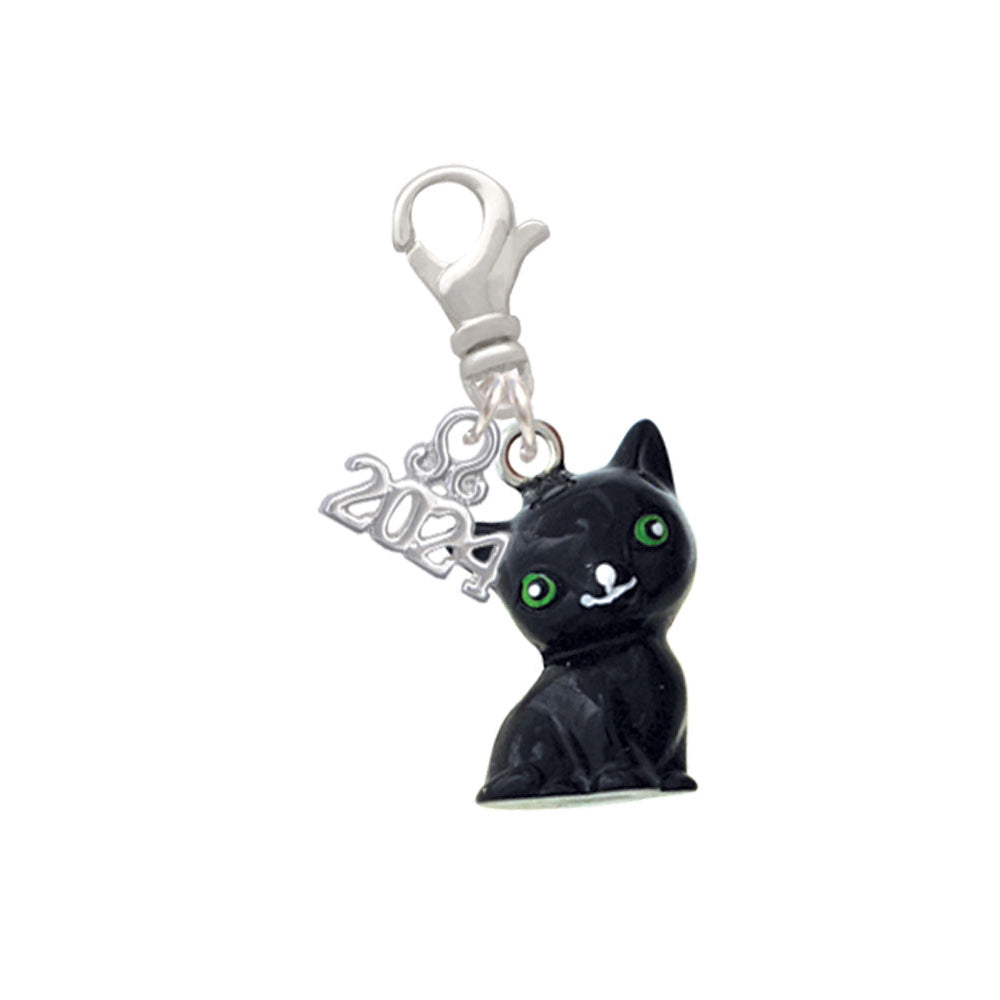 Delight Jewelry Resin Black Cat Clip on Charm with Year 2024 Image 1