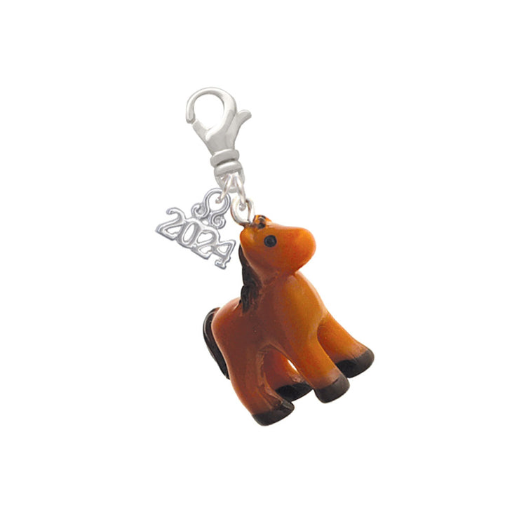 Delight Jewelry Resin Brown Pony Clip on Charm with Year 2024 Image 1