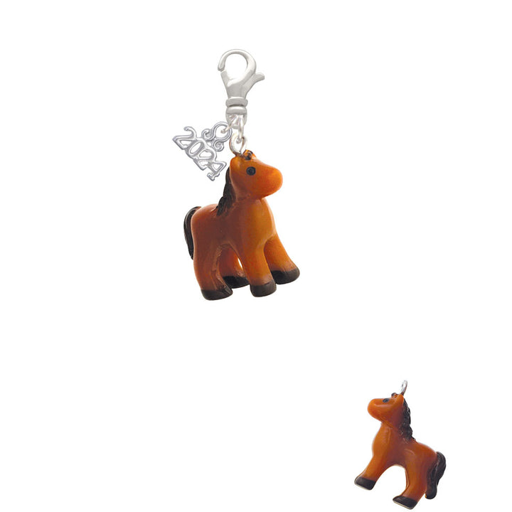 Delight Jewelry Resin Brown Pony Clip on Charm with Year 2024 Image 2