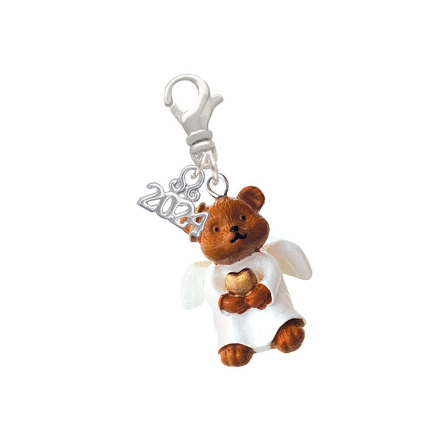 Delight Jewelry Resin Angel Bear Clip on Charm with Year 2024 Image 1
