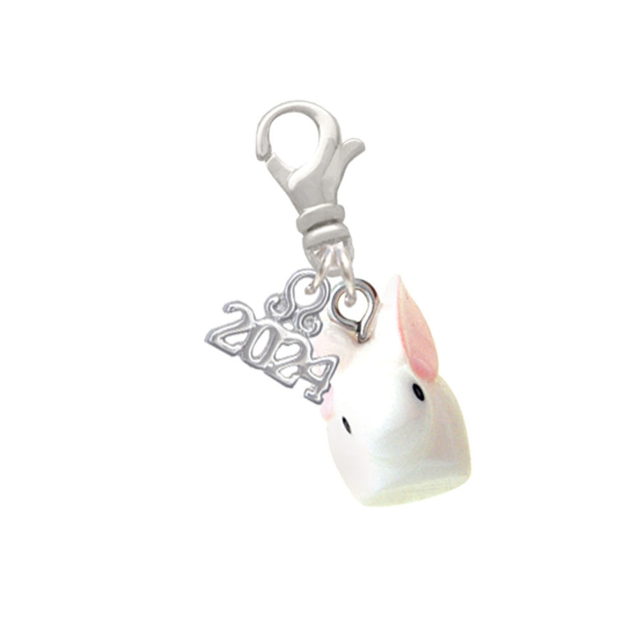 Delight Jewelry Resin White Big Ear Bunny Clip on Charm with Year 2024 Image 1