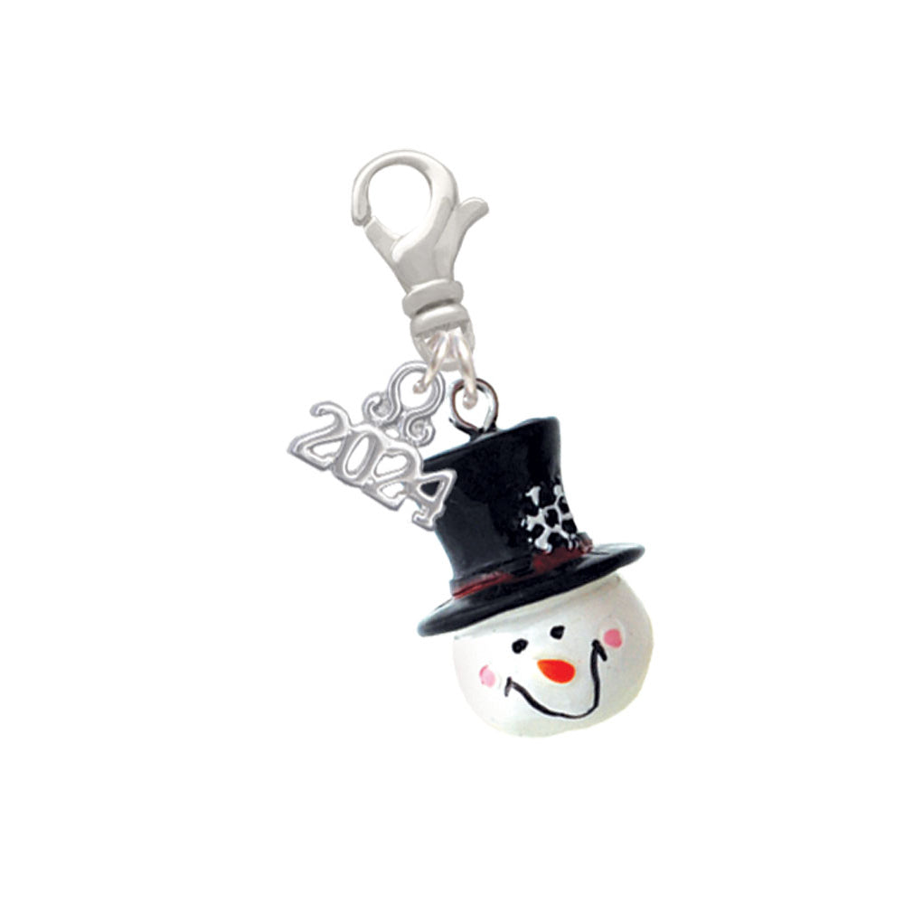 Delight Jewelry Resin Snowman Head with Top Hat Clip on Charm with Year 2024 Image 1