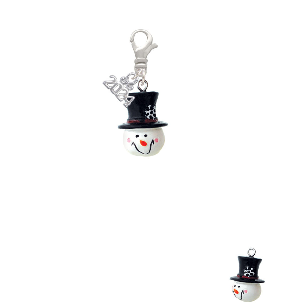 Delight Jewelry Resin Snowman Head with Top Hat Clip on Charm with Year 2024 Image 2