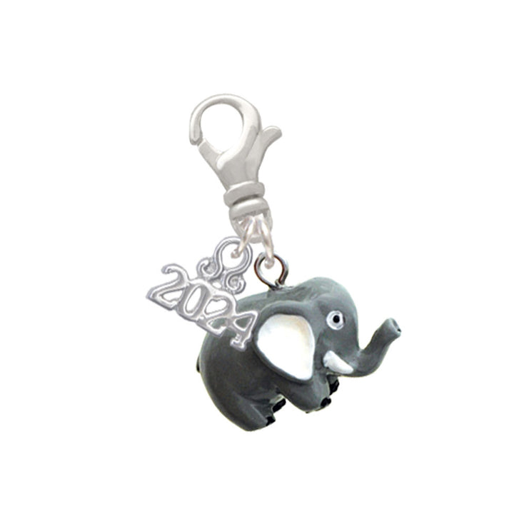 Delight Jewelry Resin Grey Elephant Clip on Charm with Year 2024 Image 1