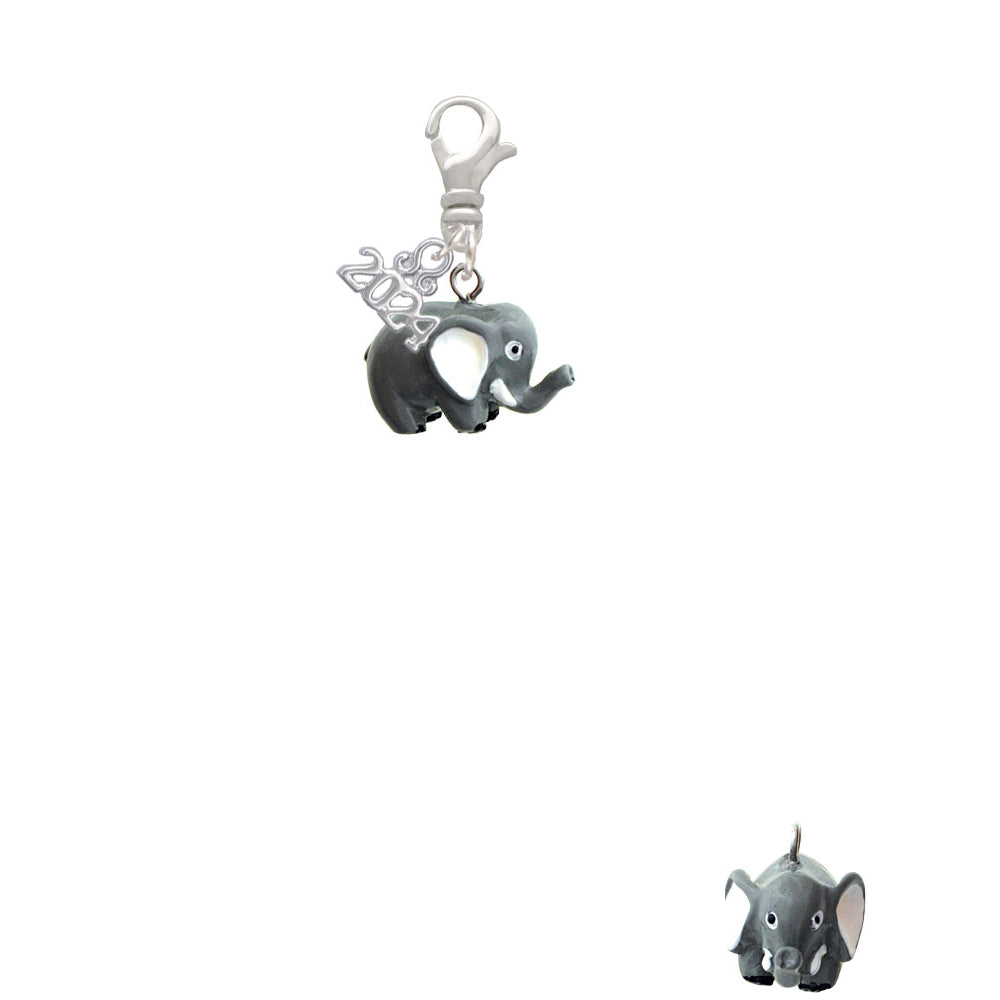 Delight Jewelry Resin Grey Elephant Clip on Charm with Year 2024 Image 2