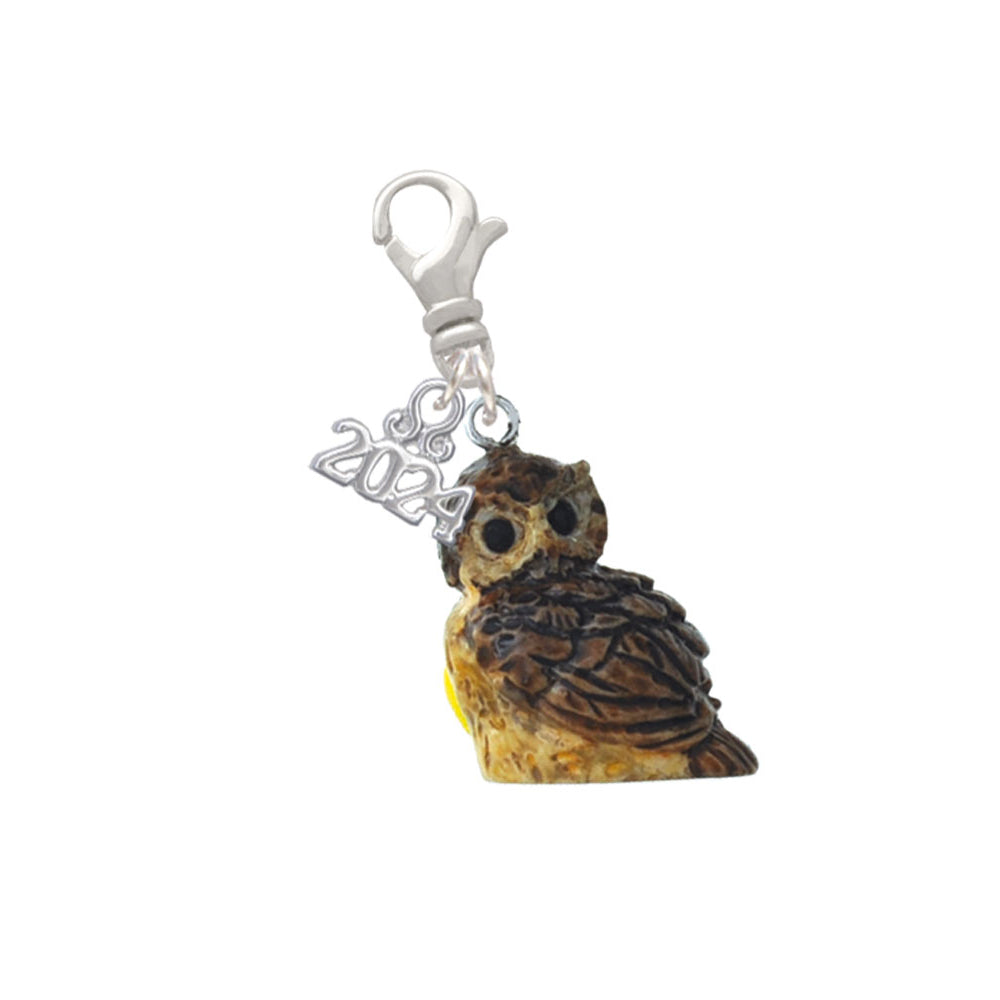 Delight Jewelry Resin Sitting Owl Clip on Charm with Year 2024 Image 1