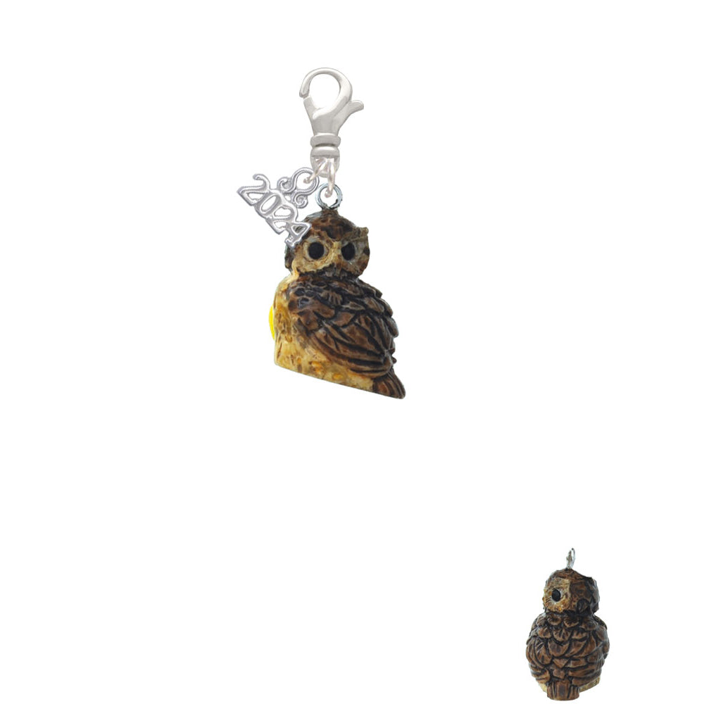 Delight Jewelry Resin Sitting Owl Clip on Charm with Year 2024 Image 2