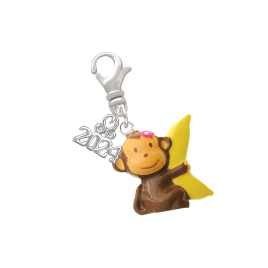 Delight Jewelry Resin Monkey Hugging a Banana Clip on Charm with Year 2024 Image 1