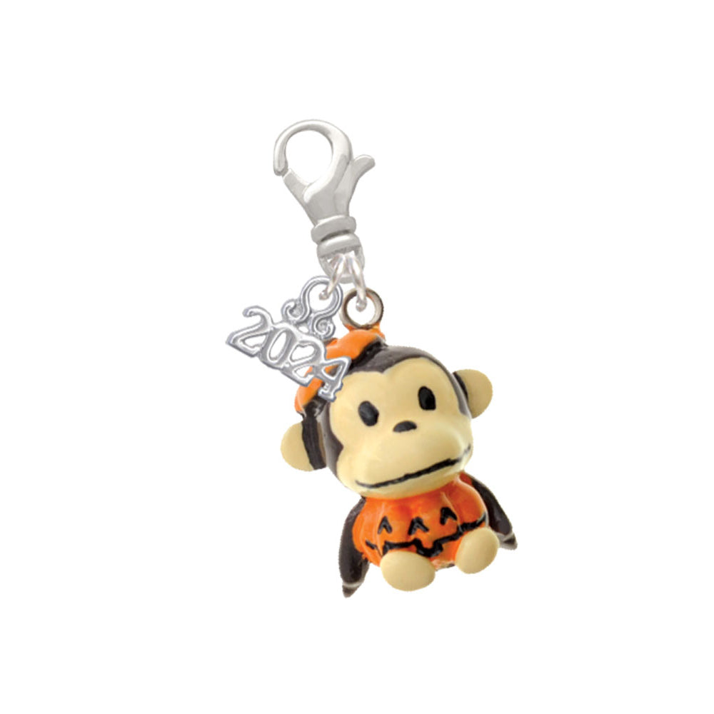 Delight Jewelry Resin Monkey in Pumpkin Costume Clip on Charm with Year 2024 Image 1