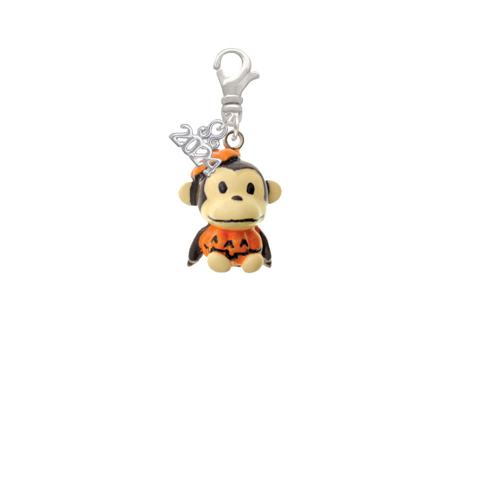 Delight Jewelry Resin Monkey in Pumpkin Costume Clip on Charm with Year 2024 Image 2