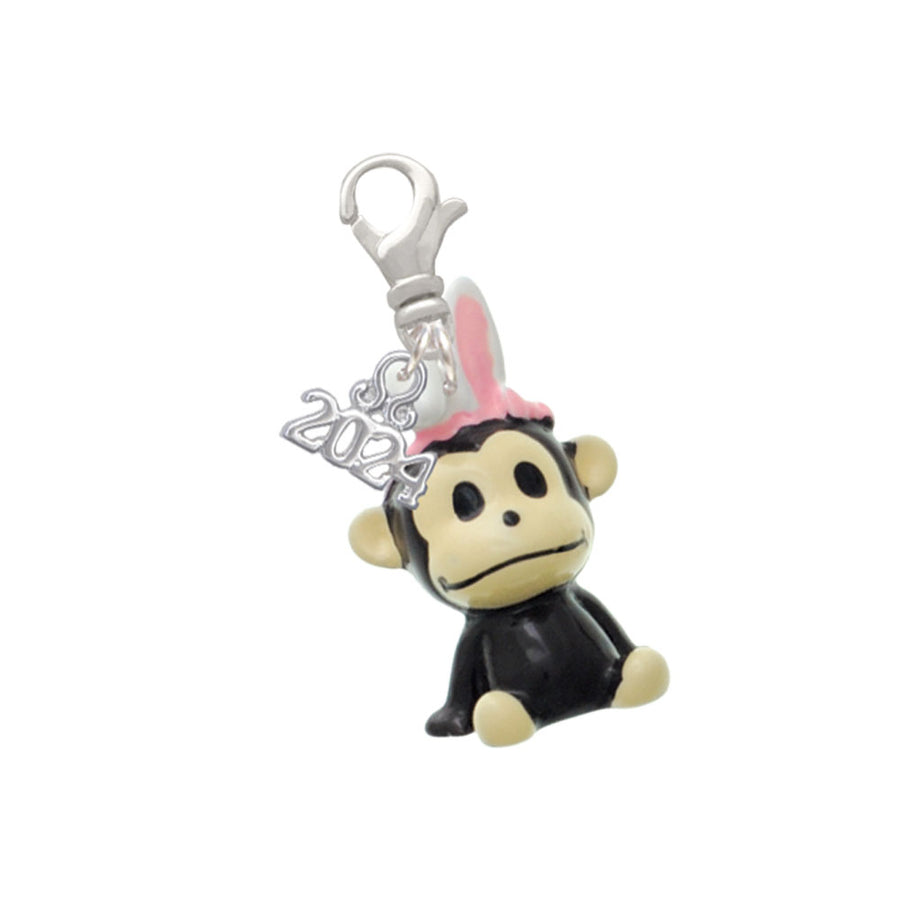 Delight Jewelry Resin Monkey with Bunny Ears Clip on Charm with Year 2024 Image 1