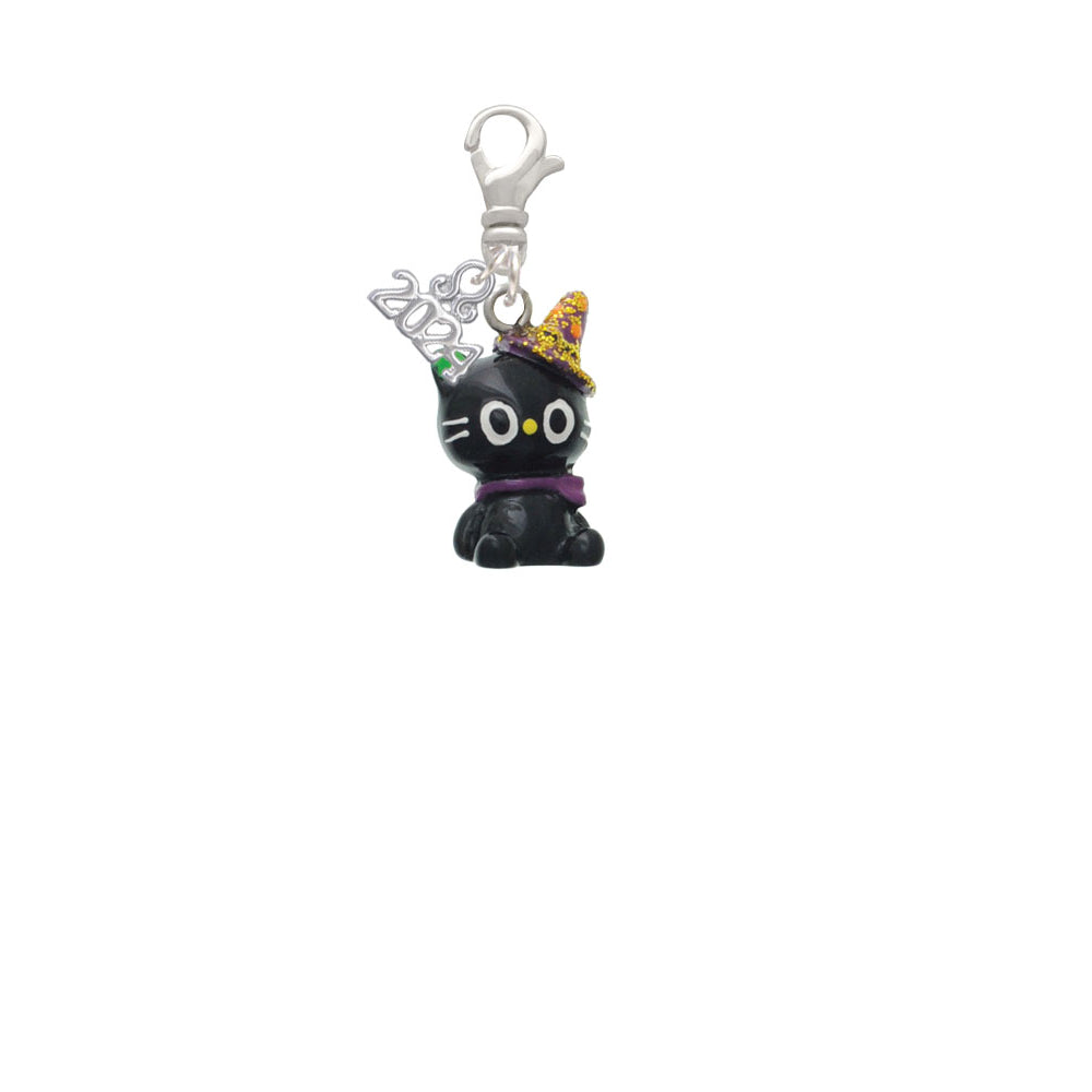 Delight Jewelry Resin Black Kitty Cat with Witch Hat Clip on Charm with Year 2024 Image 2