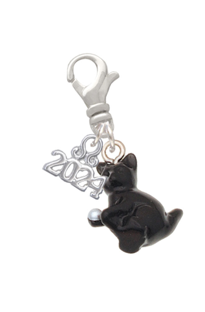 Delight Jewelry Resin Black Playing Cat Clip on Charm with Year 2024 Image 1