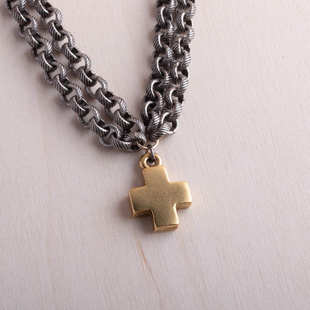 Double Chain Cross Necklace Image 2