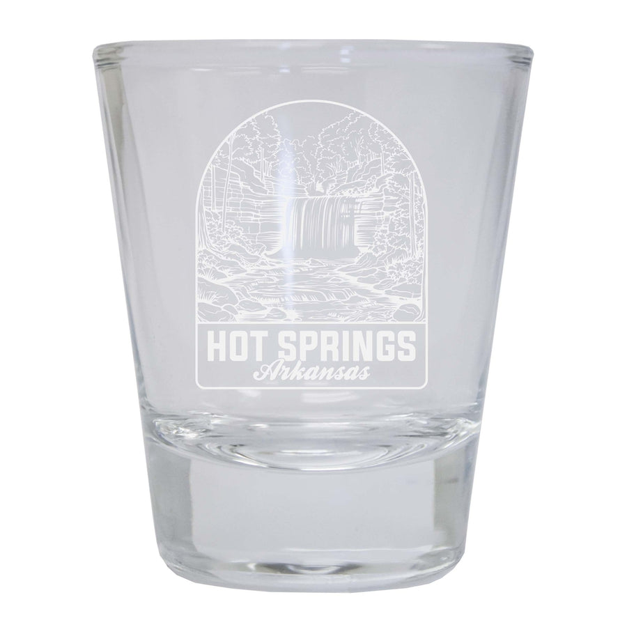 Hot Springs Arkansas Souvenir 2 Ounce Engraved Shot Glass Round Image 1