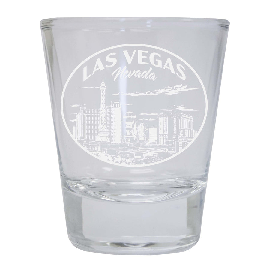 Las Vegas Nevada Souvenir 2 Ounce Engraved Shot Glass Round Image 1