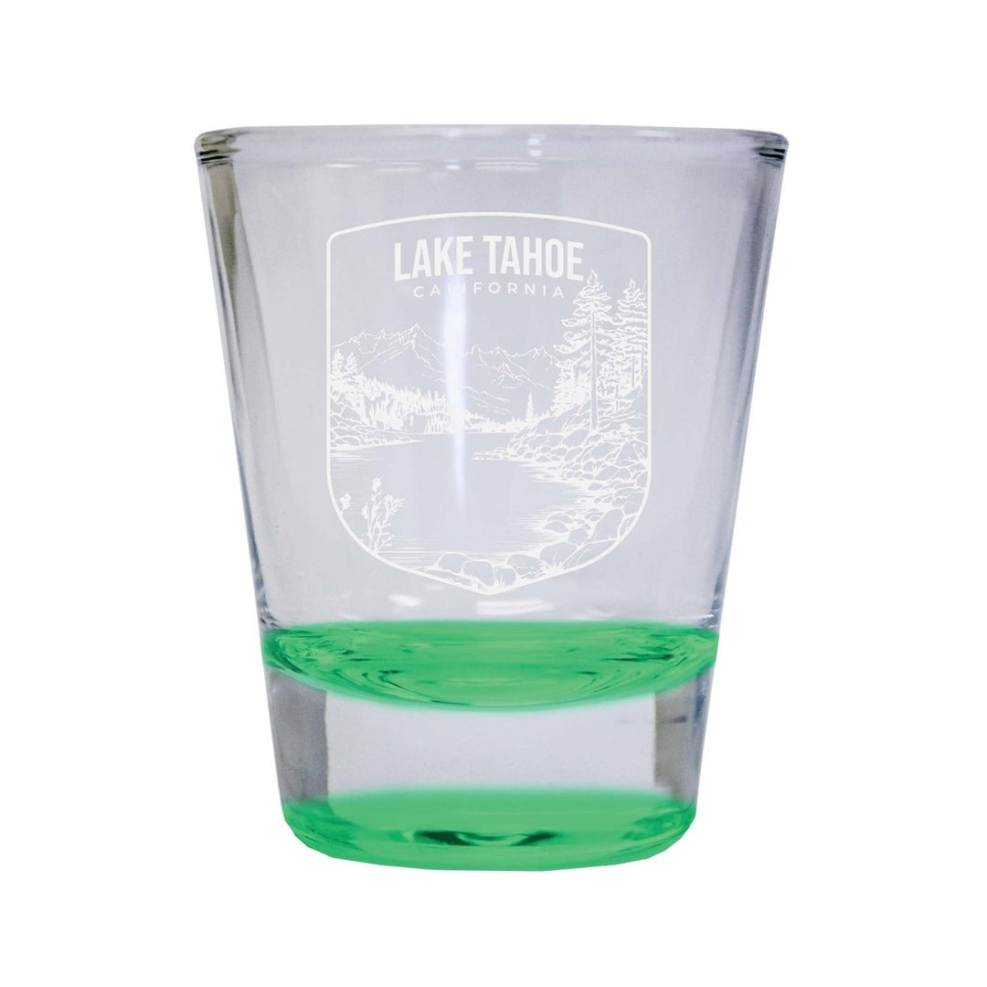 Lake Tahoe California Souvenir 2 Ounce Engraved Shot Glass Round Image 1