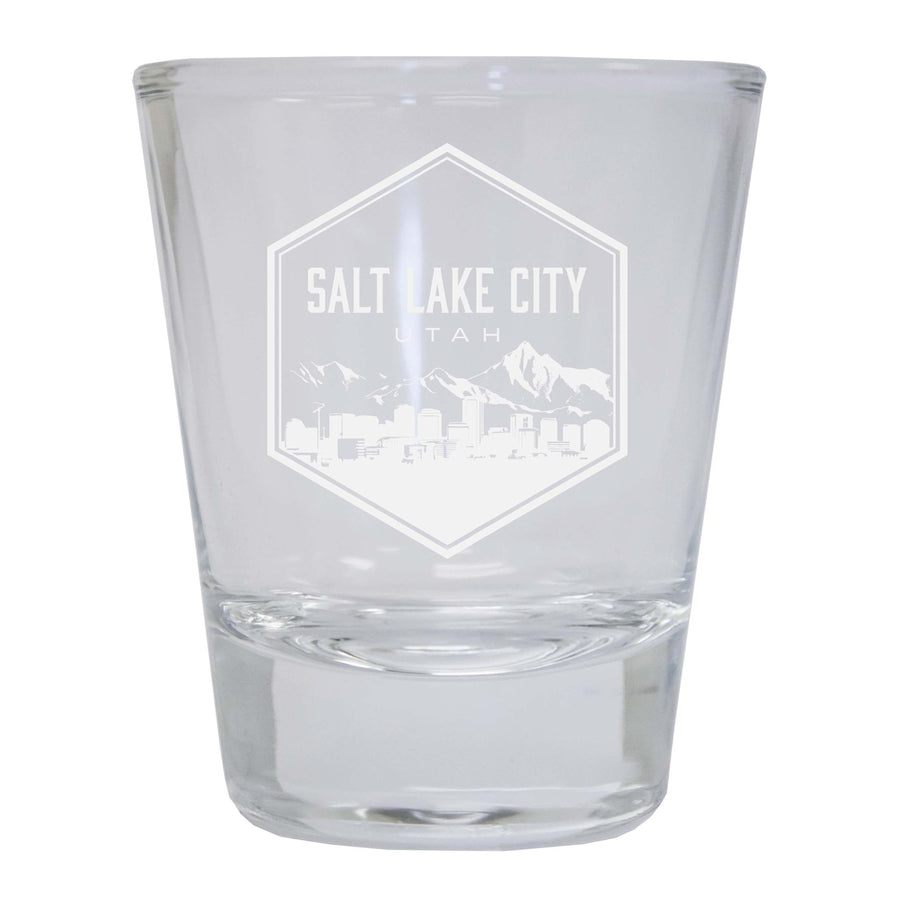 Salt Lake City Utah Souvenir 2 Ounce Engraved Shot Glass Round Image 1