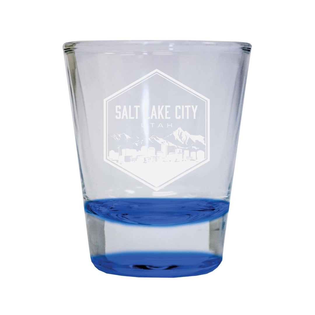 Salt Lake City Utah Souvenir 2 Ounce Engraved Shot Glass Round Image 1