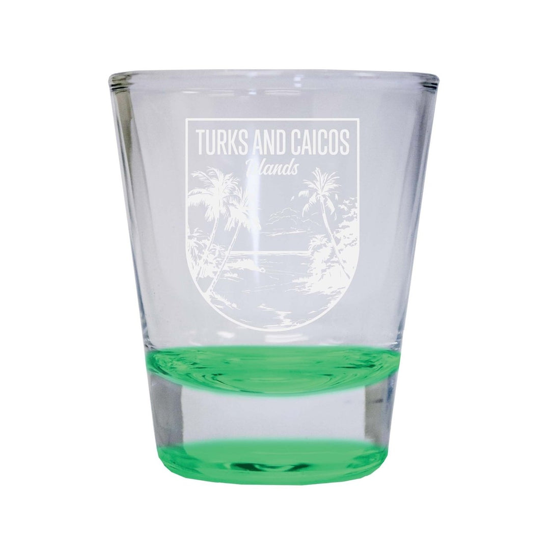 Turks and Caicos Islands Souvenir 2 Ounce Engraved Shot Glass Round Image 1