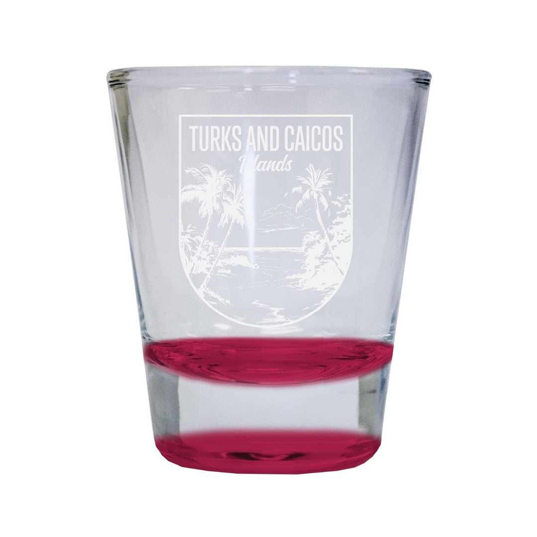 Turks and Caicos Islands Souvenir 2 Ounce Engraved Shot Glass Round Image 1