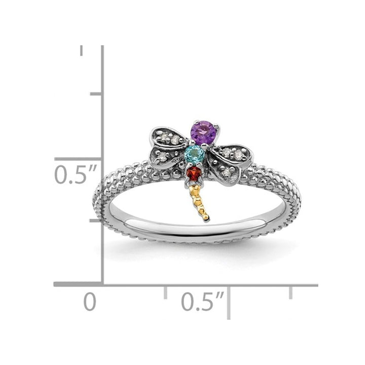 1/10 Carat (ctw) AmethystGarnet and Blue Topaz Dragonfly Ring in Sterling Silver Image 3