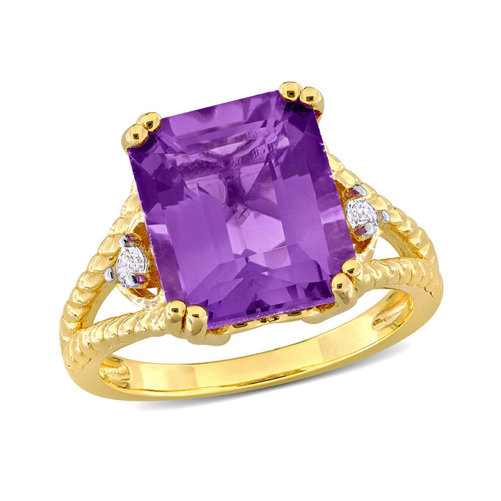 5.00 Carat (ctw) Amethyst Octagon-Cut Ring in Yellow Plated Sterling Silver Image 1