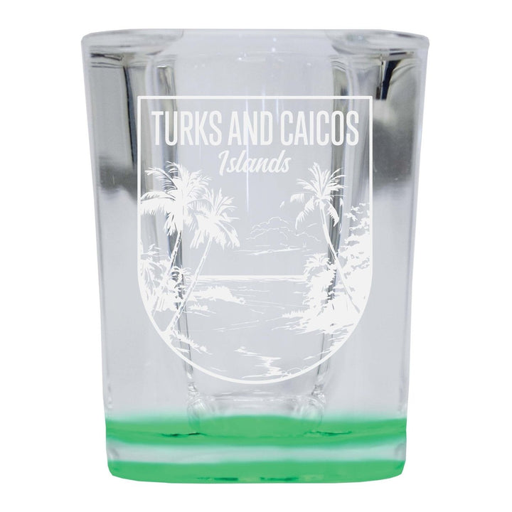 Turks and Caicos Islands Souvenir 2 Ounce Engraved Shot Glass Square Image 1