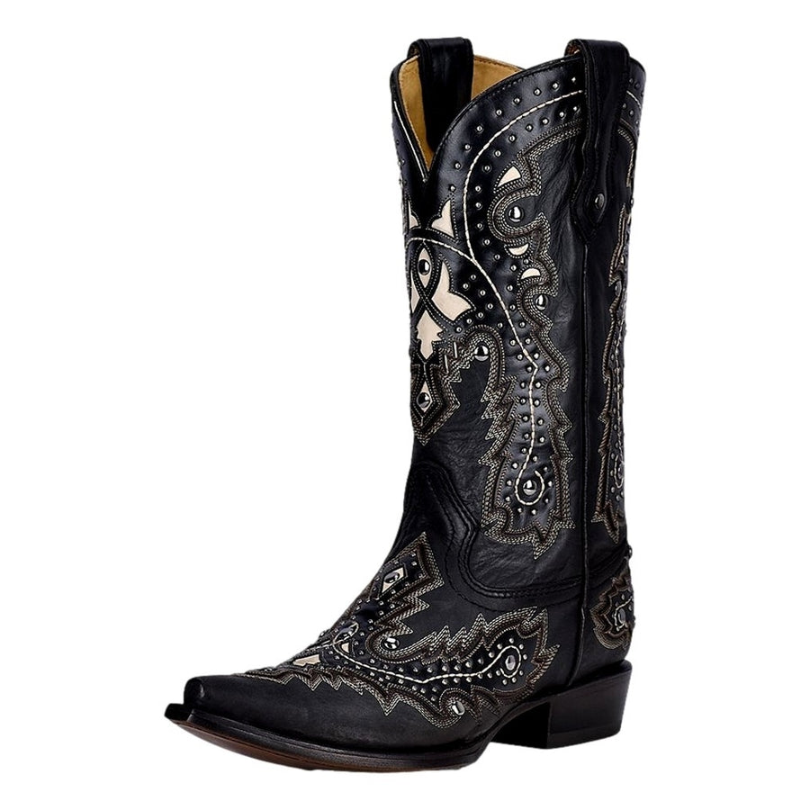 Corral Western Boots Mens Overlay Embroidery Studs Black C3847 Image 1